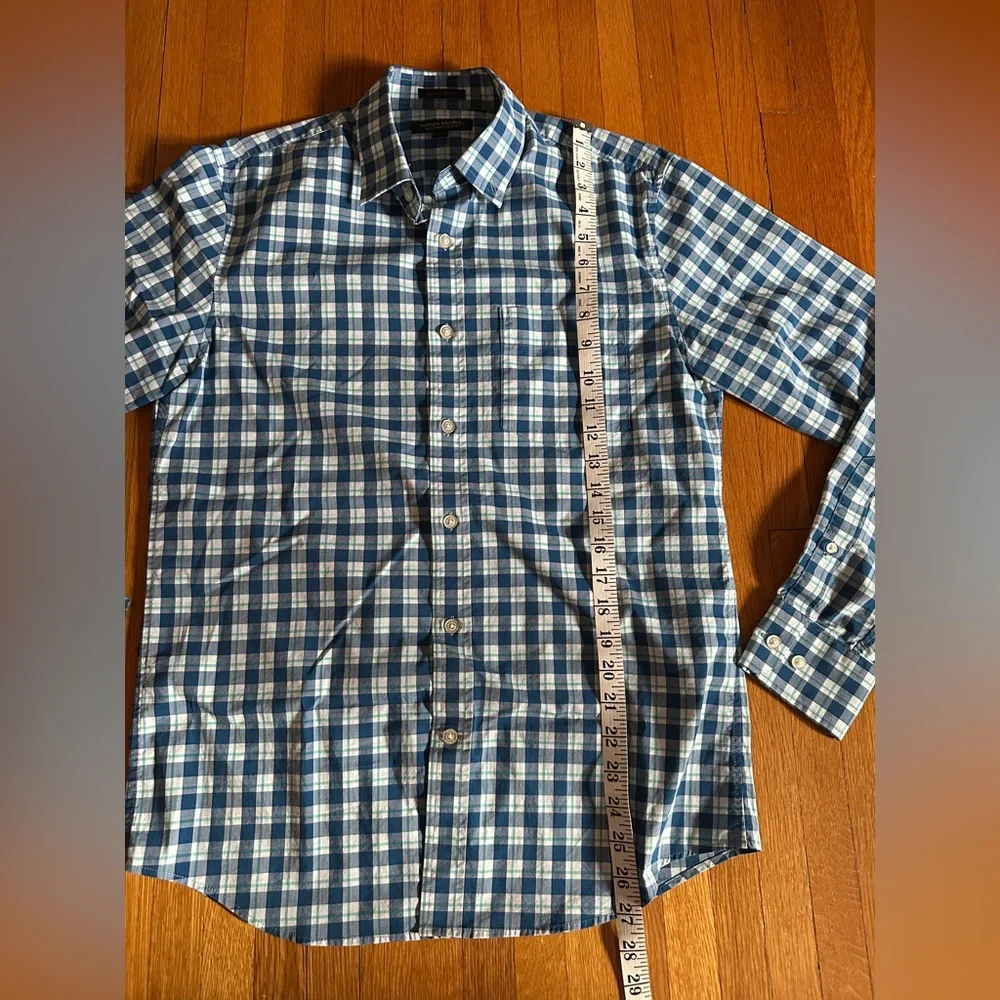 Banana Republic Slim Fit Blue Plaid Tech Stretch Cotton Button Down, Size S